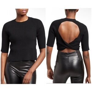 Naadam silk and cashmere knit twist back short sleeve top